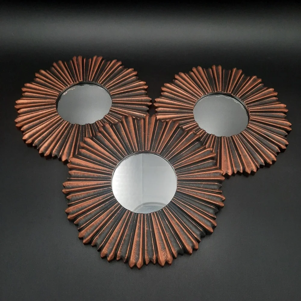 Set of 3 Sunburst Mirrors‎ Copper Bronze Starburst Wall Decor